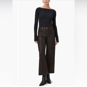 Paige Anessa Coated Wide Leg Ankle Jeans in Chicory Coffee Size 24